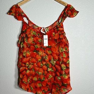 Anthropologie Ruffled Strawberry Tank Top Size 12